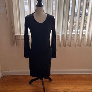 Ann Taylor Black Long Sleeve Ruched Sheath Dress